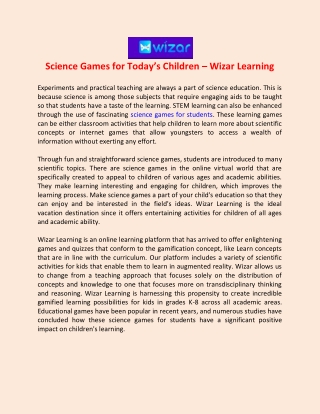 Science Games for Today - Wizar Learning
