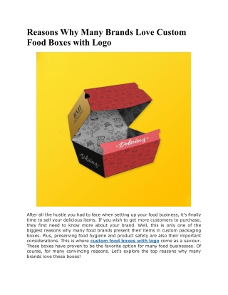 Reasons Why Many Brands Love Custom Food Boxes with Logo
