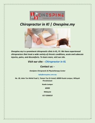 Chiropractor in Kl  Onespine my f