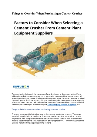 Things to Consider When Purchasing a Cement Crusher
