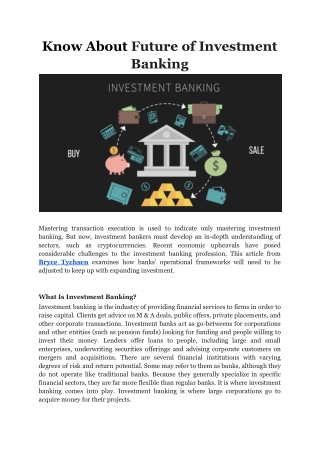 Future of Investment Banking