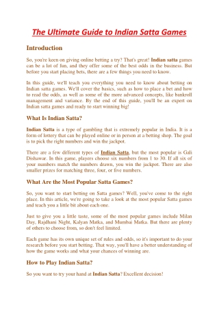 You Need to Know About Indian Satta Game