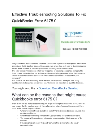 Effective Troubleshooting Solutions To Fix QuickBooks Error 6175 0