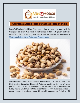 California Salted Pista Pistachios Price in India  Nutzhouse