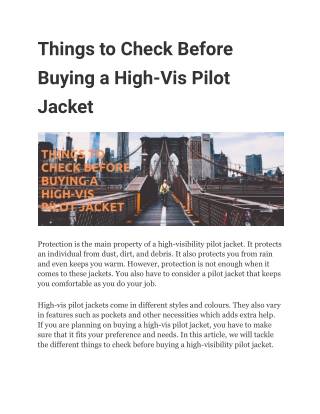 Things to Check Before Buying a High-Vis Pilot Jacket