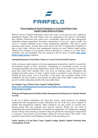 Data Center Liquid Cooling Market Size, Share, Business Outlook, Current and Future Growth by 2029