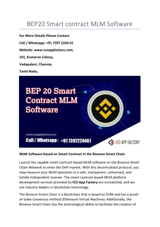 BEP20 Smart Contract MLM Software