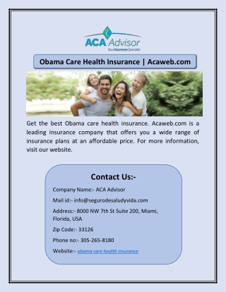 Obama Care Health Insurance | Acaweb.com