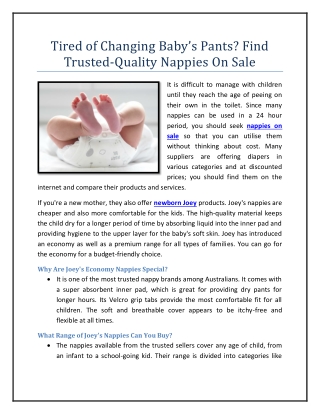 Tired of Changing Baby’s Pants? Find Trusted-Quality Nappies On Sale