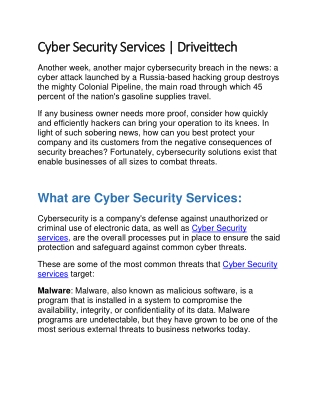 Cyber Security Services | Driveittech