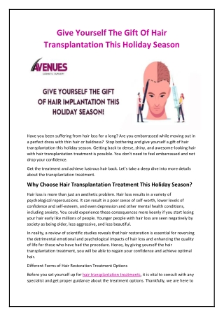 Give Yourself The Gift Of Hair Transplantation This Holiday Season