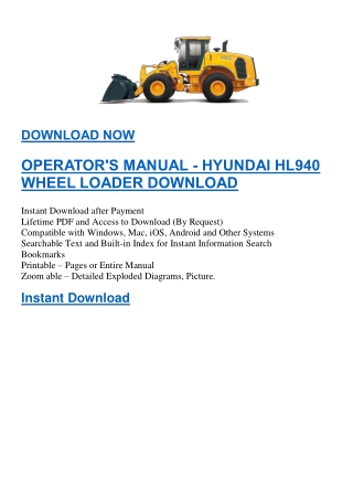 OPERATOR'S MANUAL - HYUNDAI HL940 WHEEL LOADER DOWNLOAD