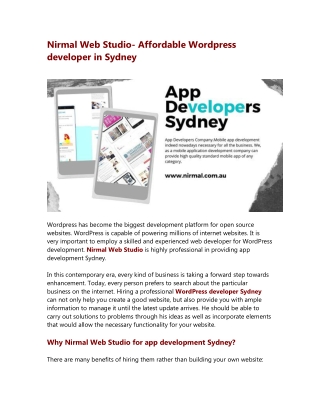 Nirmal Web Studio- Affordable Wordpress developer in Sydney