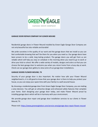 Green Eagle Garage Door Repair Company Flower Mound, TX
