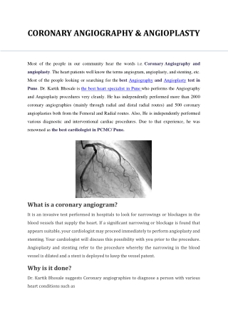 CORONARY ANGIOGRAPHY & ANGIOPLASTY