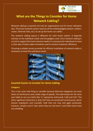 What are the Things to Consider for Home Network Cabling