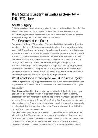 Best Spine Surgery in India is done by - Dr VK Jain