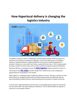 How Hyperlocal delivery is changing the logistics industry
