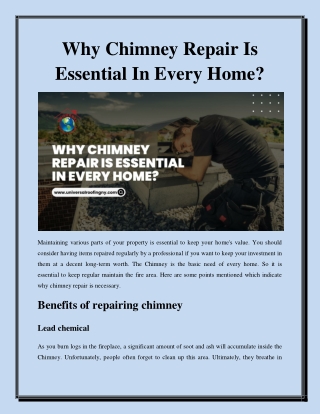 Why Chimney repair is essential in every home