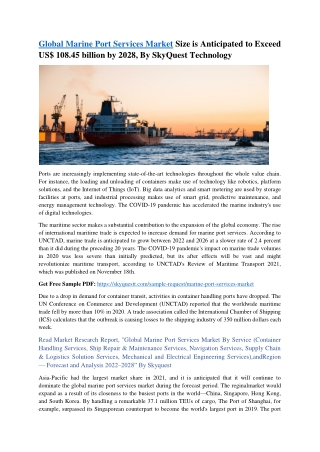 Global Marine Port Services Market to Exhibit a CAGR of 4.70%  from 2022 to 2028