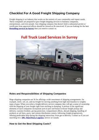 Checklist For A Good Freight Shipping Company