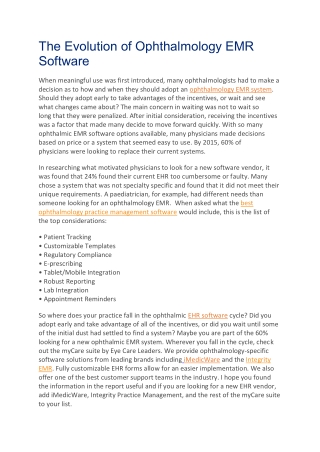 The Evolution of Ophthalmology EMR Software