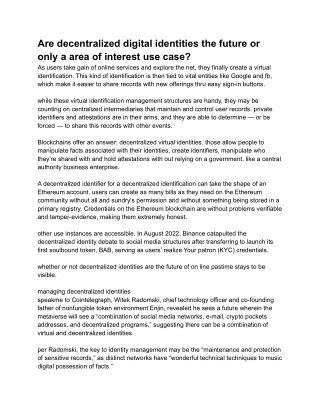 Are decentralized digital identities the future or only a area of interest use case_