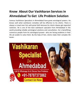 Know  About Our Vashikaran Services in Ahmedabad To Get Life Problem Solution
