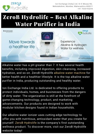 ZeroB Hydrolife – Best Alkaline Water Purifier in India