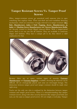 Tamper Resistant Screws Vs. Tamper Proof Screws