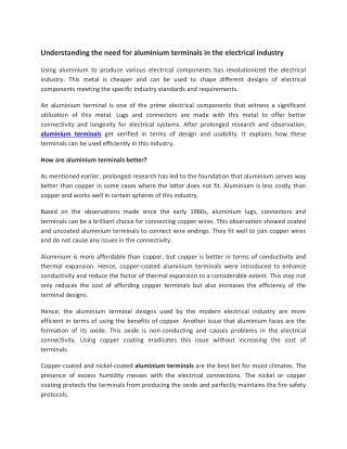 Understanding the need for aluminium terminals in the electrical industry