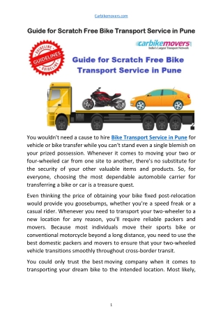 Guide for Scratch Free Bike Transport Service in Pune