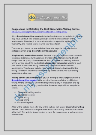 Suggestions for Selecting the Best Dissertation Writing Service