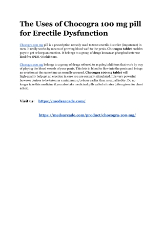 The Uses of Chocogra 100 mg pill for Erectile Dysfunction