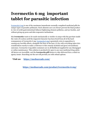 Ivermectin 6 mg  important tablet for parasitic infection