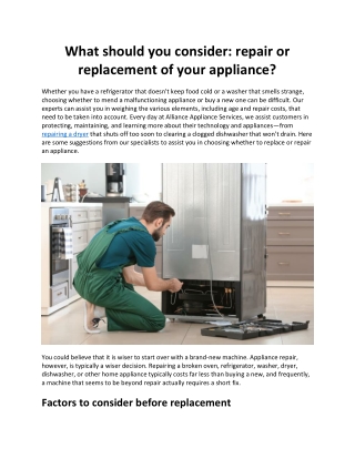 repair or replacement| Alliance appliance services