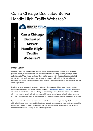 Can a Chicago Dedicated Server Handle High-Traffic Websites_