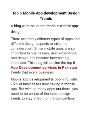 Top 5 Mobile App development Design Trends