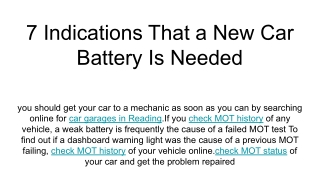 7 Indications That a New Car Battery Is Needed