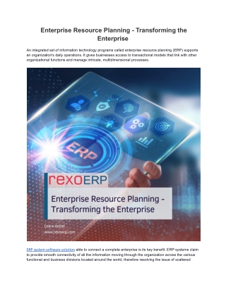 Enterprise Resource Planning - Transforming the Enterprise