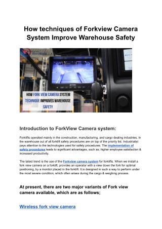 How techniques of Forkview Camera System Improve Warehouse Safety