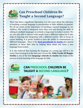 Can Preschool Children Be Taught a Second Language?