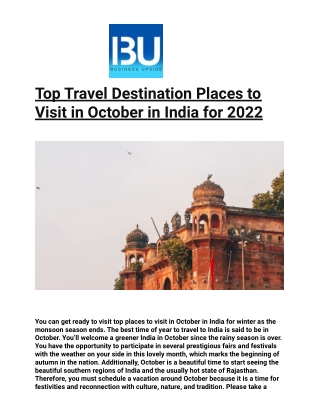 Top Travel Destination Places to Visit in October in India for 2022