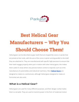 Best Helical Gear Manufacturers – Why You Should Choose Them!