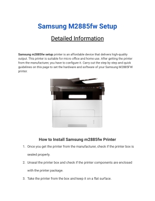 Samsung m2885fw setup | First time Samsung m2885fw printer install