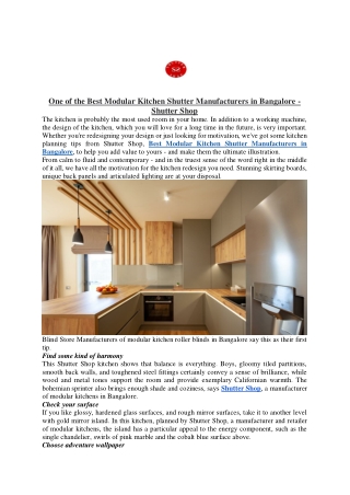 One of the Best Modular Kitchen Shutter Manufacturers in Bangalore - Shutter Shop
