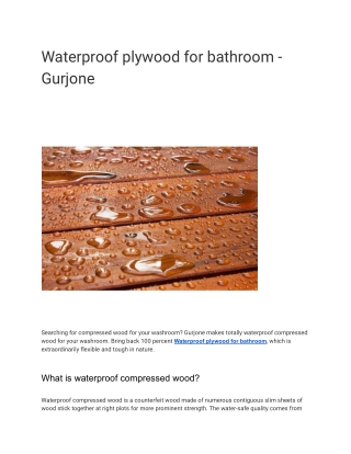 Waterproof plywood for bathroom - Gurjone Ply