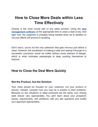 How to Close More Deals within Less Time Effectively