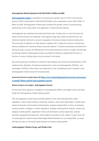 Anticoagulants Market Expected to Hit USD 44,567.12 Billion by 2028