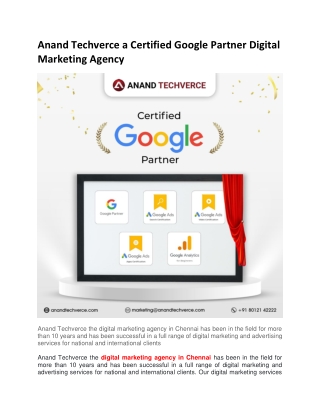 Anand Techverce a Certified Google Partner Digital Marketing Agency